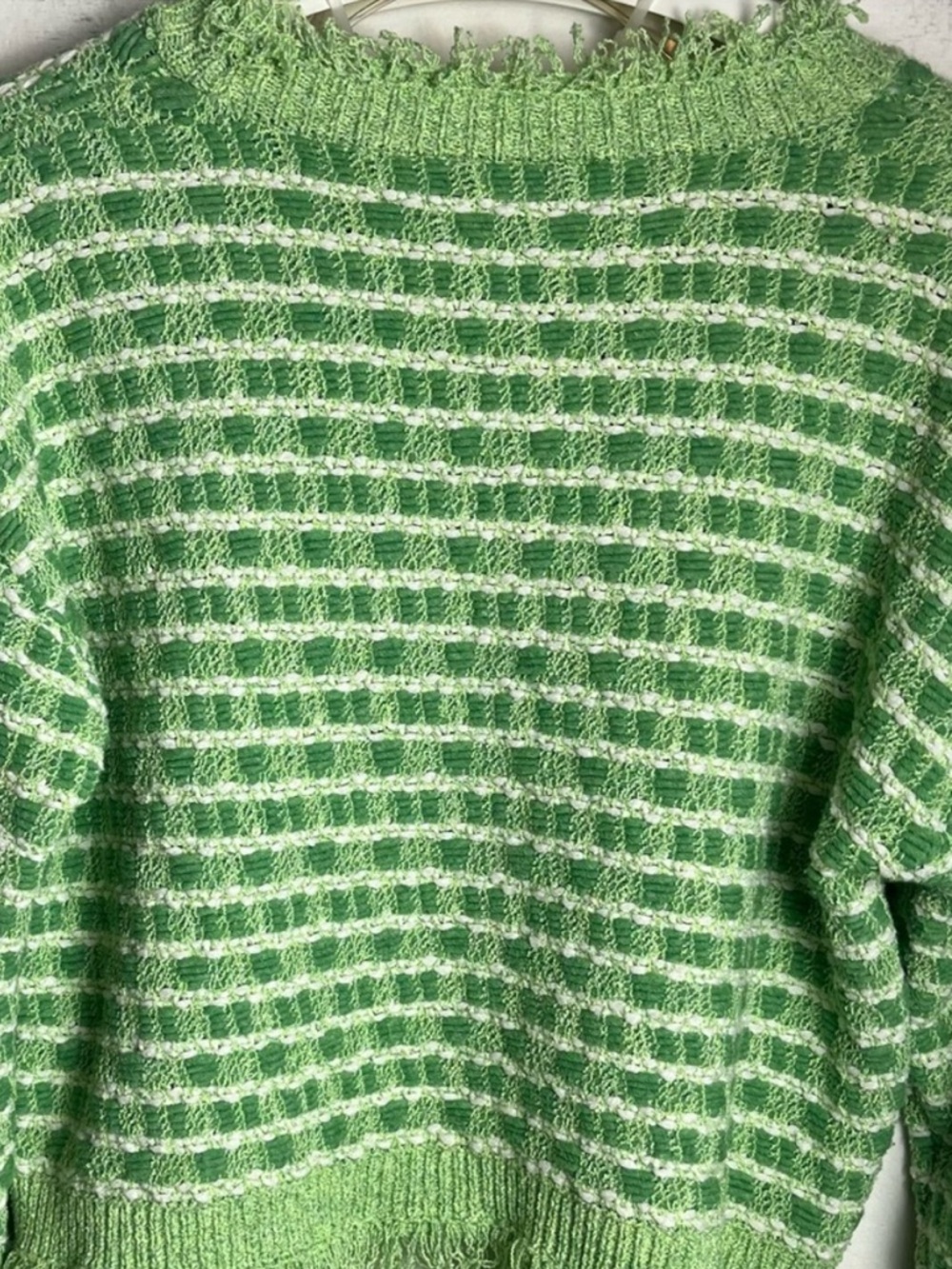 ZARA Green Striped Distressed Cropped Sweater Frayed Hem Knit Top - Picture 13 of 14